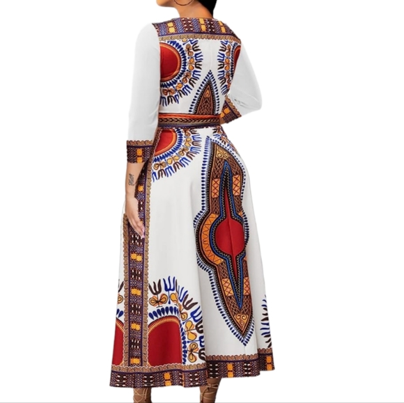 Gorgeous Multicolored Stretchy Ankara Print Maxi Dress With 3/4 Sleeve - Picture 4 of 12